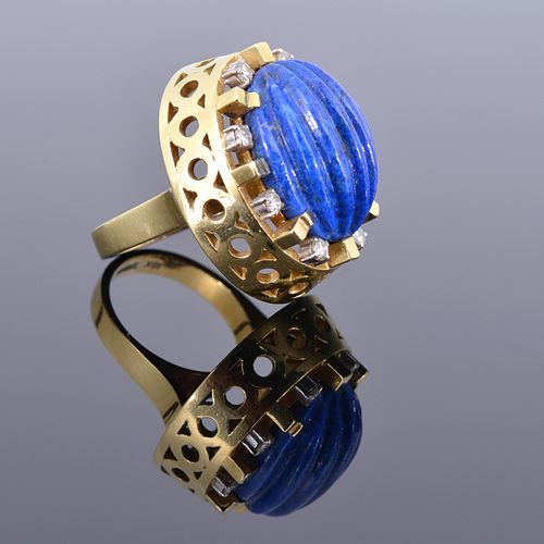 18K Gold, Diamond & Lapis Lazuli Estate Ring