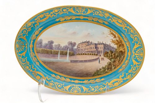 French Sevres Porcelain Platter Ca. 1800, Escalier D'Honneur, Chateau De Saint-Cloud, W 10.75" L 16.25"