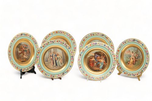 Royal Vienna (Austria) 'Mythology' Porcelain Set of Plates, Ca. 1900, Dia. 11" 6 pcs