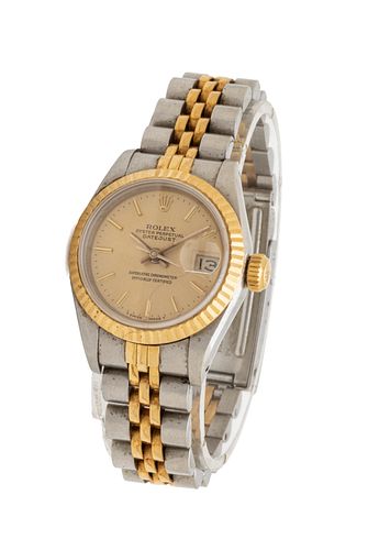 Rolex (Swiss) Oyster Perpetual Datejust Ladies Watch, 18kt Gold & Stainless Jubilee Bracelet, L 6.12" 54g