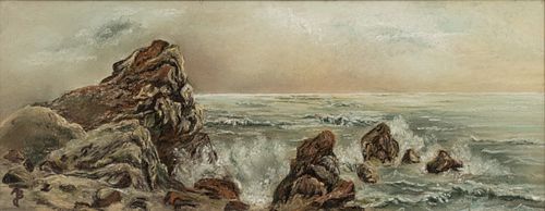 Alfred Thompson Bricher (American, 1837-1903) Watercolor And Gouache, Rocky Coast H 4" W 10"