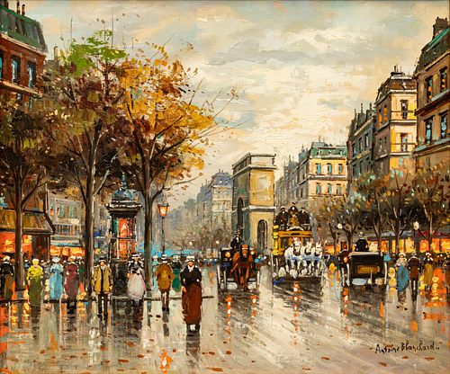Antoine Blanchard (French, 1910-1988) Oil on Canvas "Port St Denis,Paris", H 20" W 24"