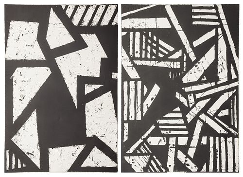 Gordon Newton (American, 1948-2019) Lithographs in Black And White on Wove Paper, 1972, "Untitled", Group of Two Prints, H 35" W 24"