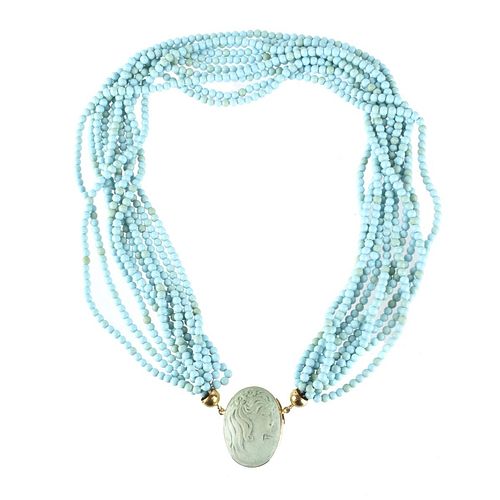 Turquoise, 14K and Cameo Necklace