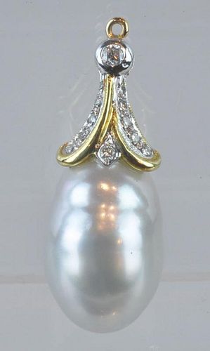 18kt Gold, Diamond & Baroque Pearl Pendant