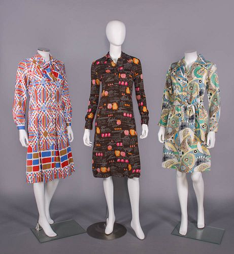 THREE LANVIN PRINTED DRESSES, PARIS, 1970s