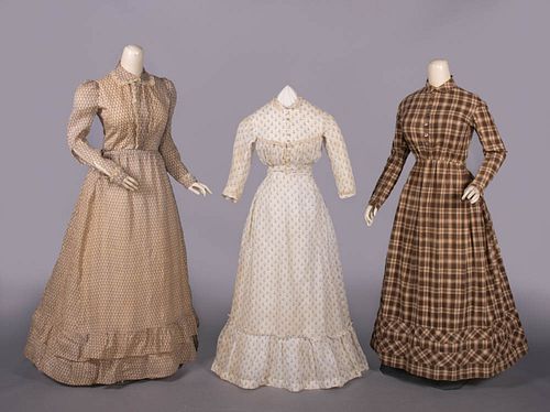 THREE PRINTED COTTON DAY OR HOUSE DRESSES, 1880-1890s