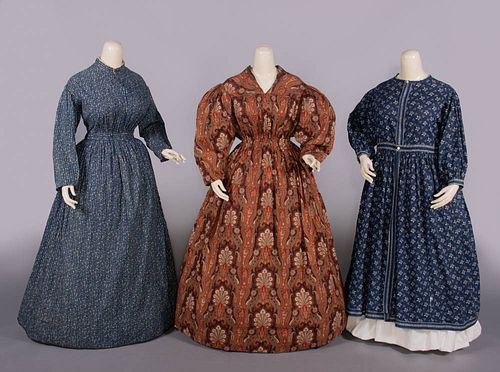 THREE PRINTED HOUSE DRESSES, 1890s