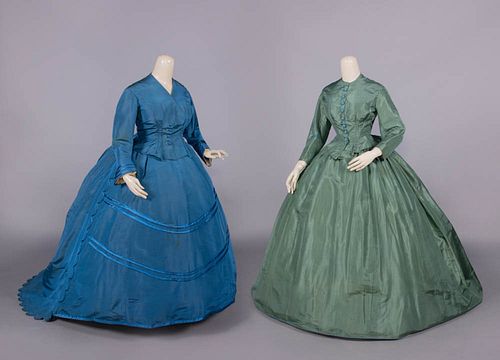 TWO SILK TAFFETA DAY DRESSES, 1860s