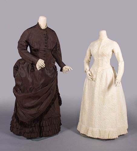 TWO SILK OR COTTON DAY DRESSES, 1885-1888