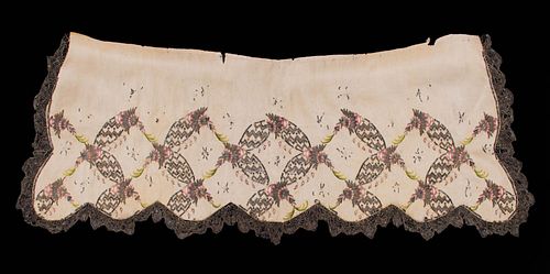 EMBROIDERED SILK MOIRE APRON, c. 1730s