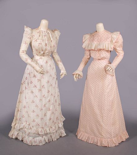 TWO PRINTED COTTON DAY DRESSES, c. 1900