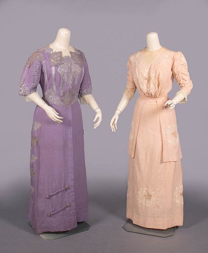 TWO LINEN OR COTTON DAY DRESSES, c. 1912