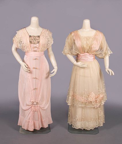 TWO SILK & LACE PARTY DRESSES, 1912-1914