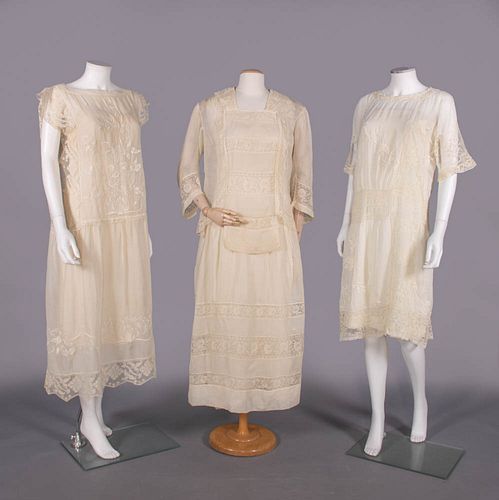 THREE COTTON & FILET TEA DRESSES, 1920-1922