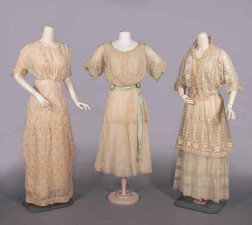 THREE LACE OR EMBROIDERED AFTERNOON DRESSES, 1912-1918