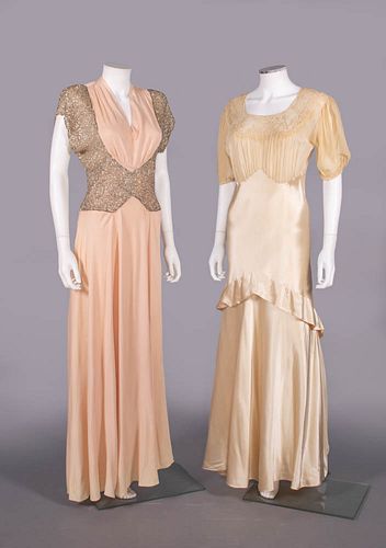TWO BEADED OR EMBROIDERED EVENING GOWNS, 1935-1940