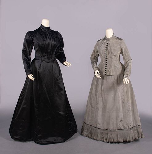 TWO SILK DAY OR MOURNING DRESSES, c. 1881 & 1898