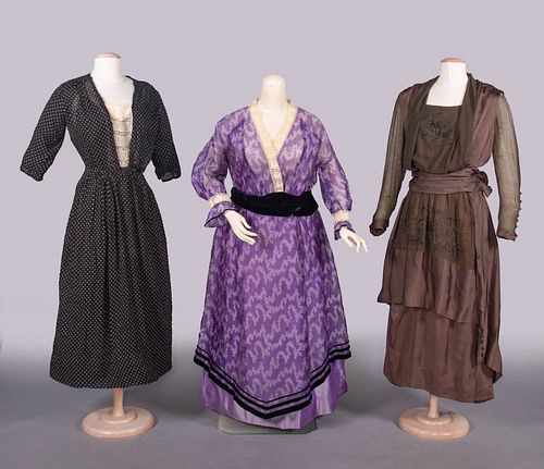 THREE COTTON OR SILK DAY DRESSES, 1913-1918