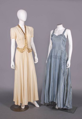 TWO SILK EVENING DRESSES, EARLY 1940s