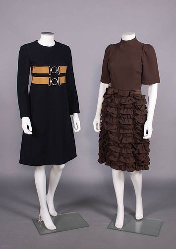 LANVIN & UNLABELED CARDINALI WOOL CREPE DRESSES, PARIS & USA, 1960s
