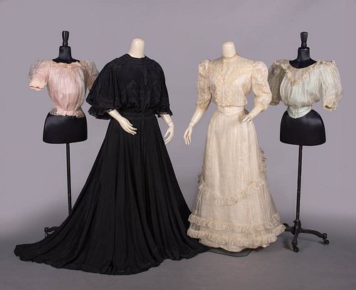 TWO AFTERNOON SILK OR PIÑA FIBER AFTERNOON DRESSES, c. 1905
