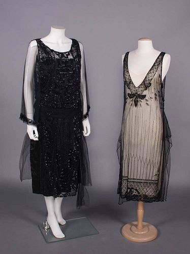 TWO BEADED SILK TULLE EVENING DRESSES, EARLY-MID 1920s