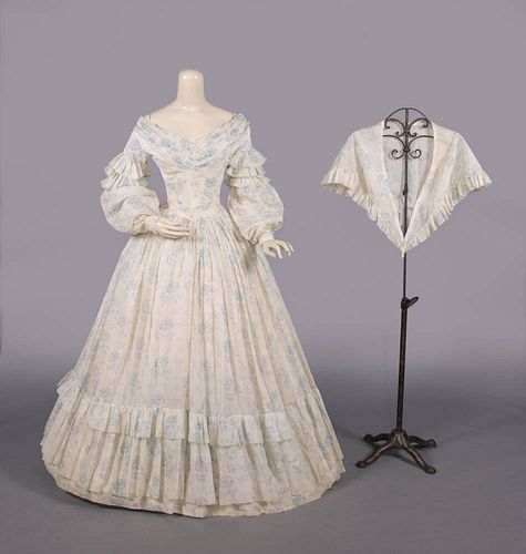 COTTON MULL AFTERNOON DRESS & PELERINE, c. 1838