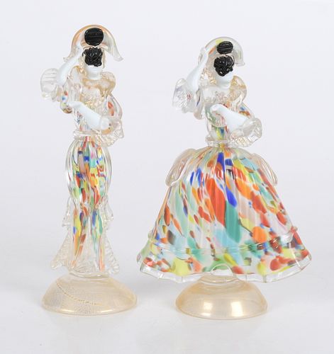 A Pair of Italian Murano Art Glass Harlequin Dancers