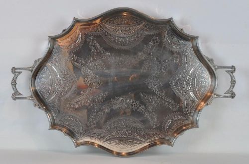 Silverplate Large Gallery Tray with Handles