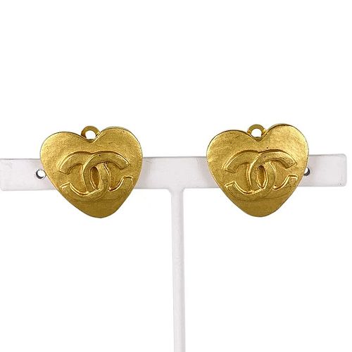 CHANEL HEART COCO MARK GOLD PLATED EARRINGS