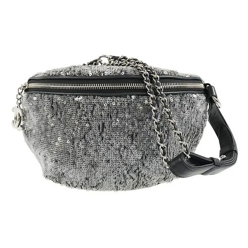 CHANEL SEQUINED NYLON LEATHER WAIST POUCH