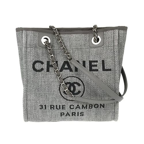 CHANEL DEAUVILLE CANVAS LEATHER TOTE BAG