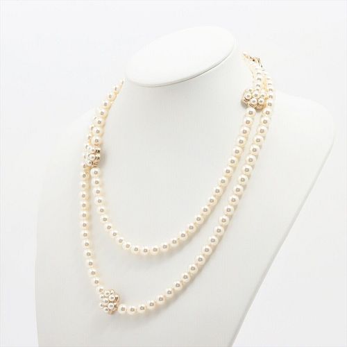 CHANEL COCO MARK GOLD PLATED FAUX PEARL NECKLACE