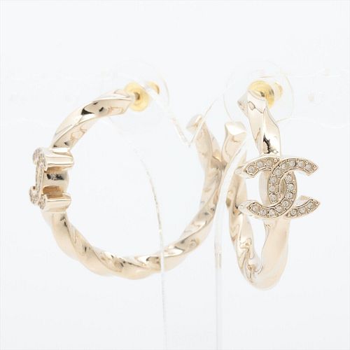 CHANEL COCO MARK GOLD PLATED HOOP EARRINGS
