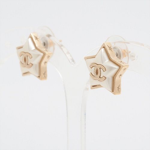 CHANEL COCO MARK GOLD PLATED STAR MOTIF EARRINGS
