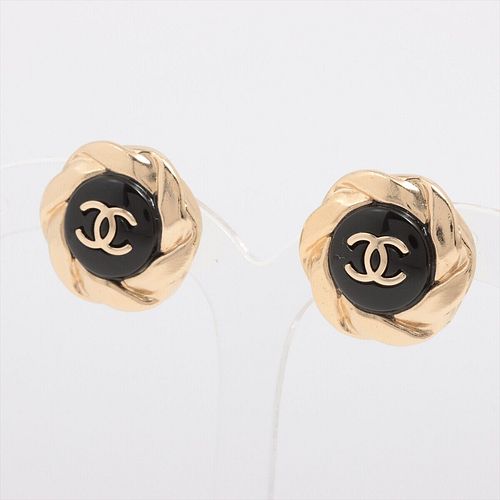 CHANEL COCO MARK GOLD PLATED BLACK EARRINGS