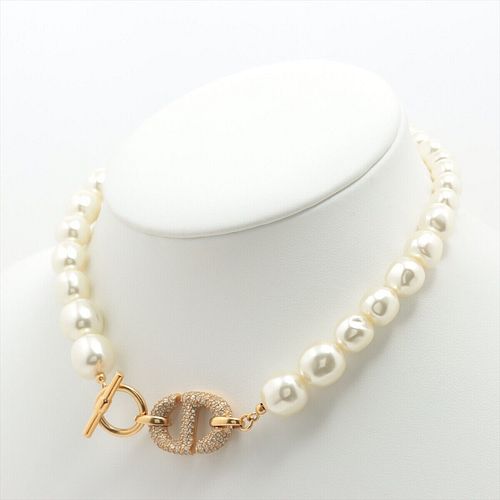 DIOR MONTAIGNE GOLD PLATED & RHINESTONE FAUX PEARL NECKLACE