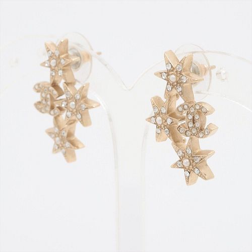 CHANEL COCO MARK STAR GOLD PLATED FAUX PEARL EARRINGS