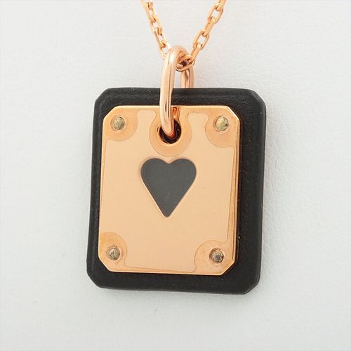 HERMES AS DE COEUR Y STAMP GOLD PLATEDX LEATHER NECKLACE