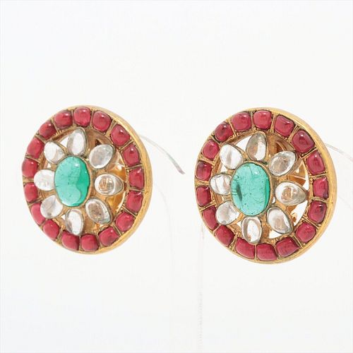 CHANEL GRIPOA GOLD PLATED COLORED STONES EARRINGS