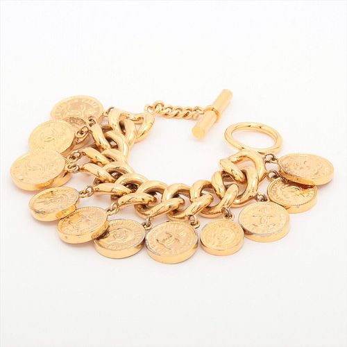 CHANEL COCO MARK GOLD PLATED COIN BRACELET
