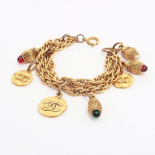 CHANEL COCO MARK GRIPOA COLORED STONE GOLD PLATED BRACELET