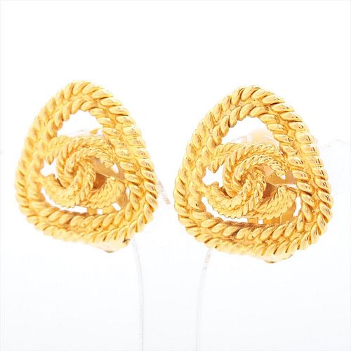 CHANEL COCO MARK GOLD PLATED ROPE EARRINGS