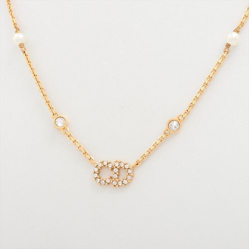 DIOR CLAIR D LUNE GOLD PLATED RHINESTONE FAUX PEARL NECKLACE