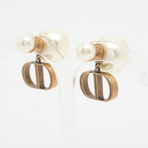 DIOR TRIBALES GOLD PLATED & FAUX PEARL BRONZE EARRINGS