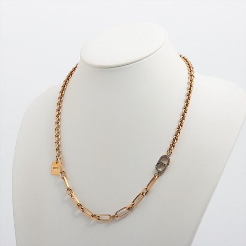 DIOR PETIT CD GOLD PLATED RHINESTONE CHAIN NECKLACE