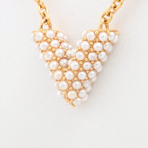 LOUIS VUITTON ESSENTIAL V GOLD PLATED FAUX PEARL NECKLACE