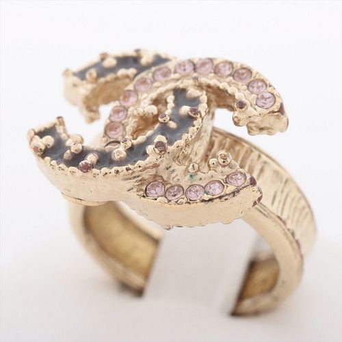 CHANEL COCO MARK GOLD PLATED PINK RHINESTONE RING