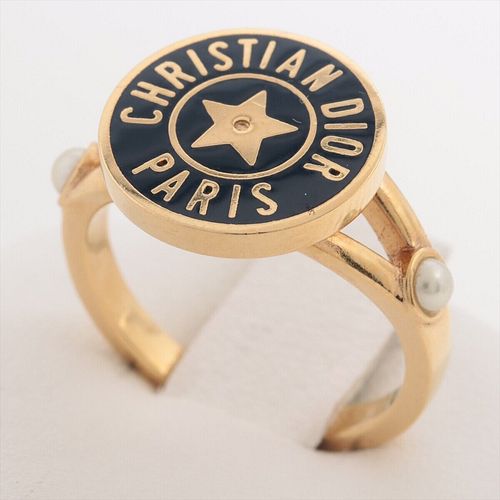 DIOR LOGO GOLD PLATED FAUX PEARL RING